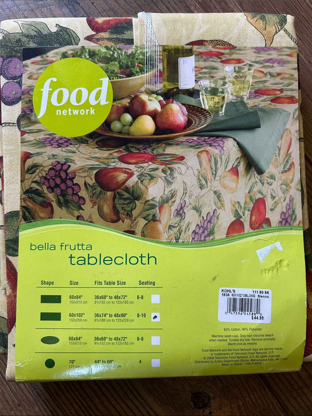 Food Network Bella Frutta Tablecloth — Cream with Red, Green, Purple Accents